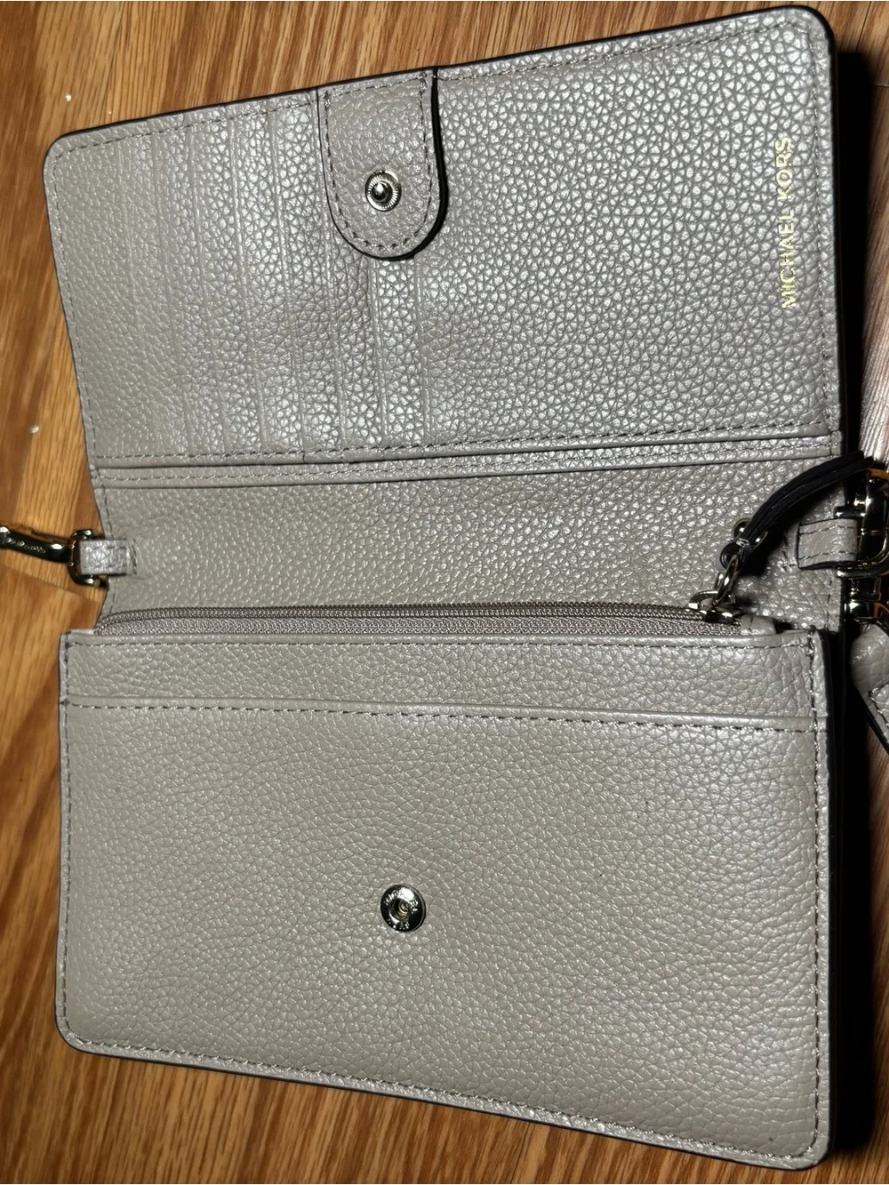 Michael Kors Taupe Pebbled Leather Crossbody Wallet